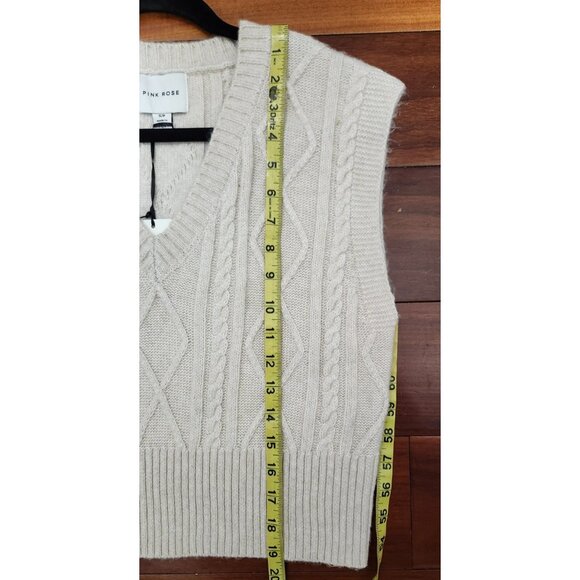 Pink Rose Beige Cable Knit Sweater Vest Women’s S V-Neck Sleeveless Diamond - Picture 7 of 9